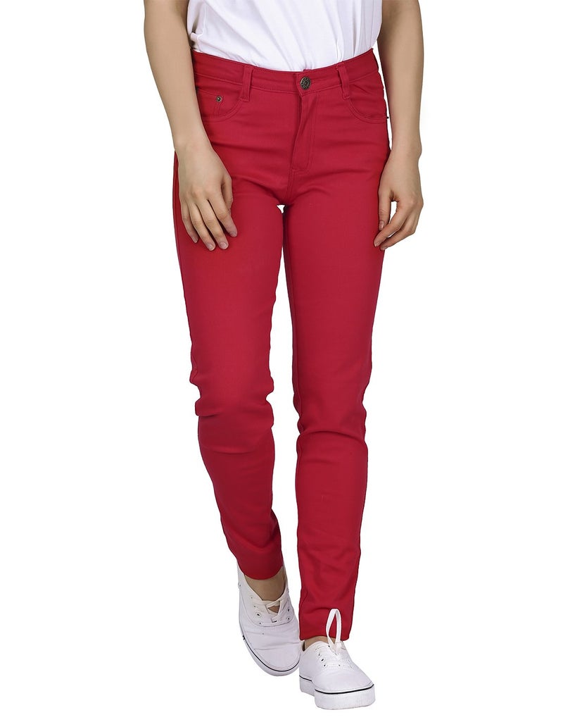 HDE Women's Mid-Rise Stretchy Denim Slim Fit Skinny Jeans (Red, Medium) - Image 1